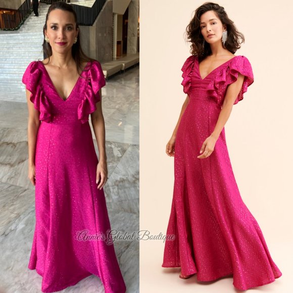 RARE NWT ANTHROPOLOGIE HUTCH Ruffled Shimmer Maxi Dress. Size 12/L - Picture 14 of 16